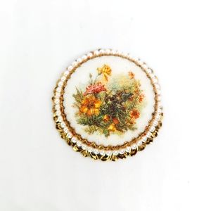 Vintage W Germany Filigree Faux Pearl Floral Sugar Coated Gold Tone Pin Brooch